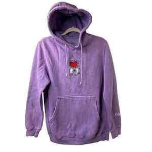 Sm Keith Harring Ripple Purple Tie Dye Hoodie Statement Pullover Sweatshirt 90s